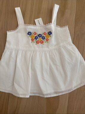 Janie and Jack White Sleeveless Floral Embroidered Tank